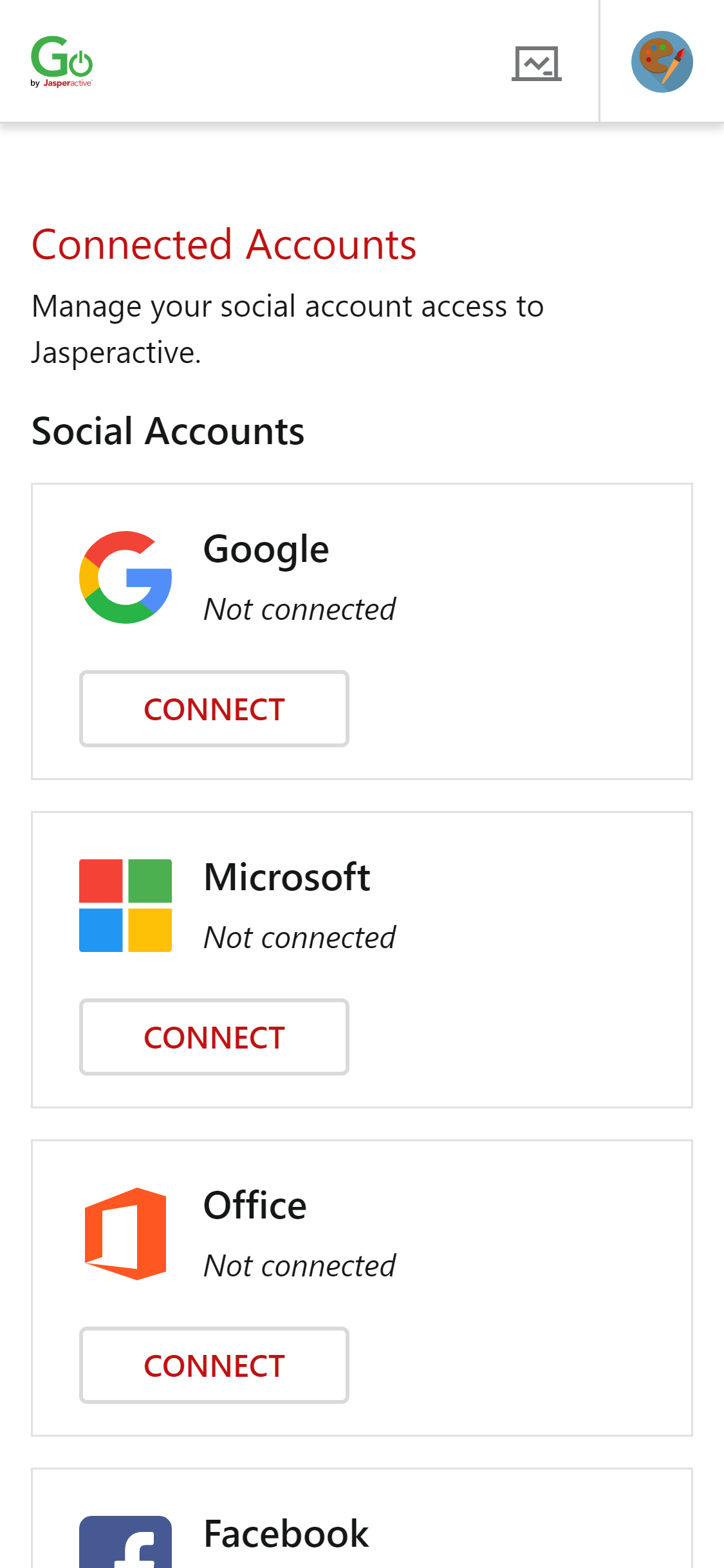 Go by Jasperactive Connecting accounts